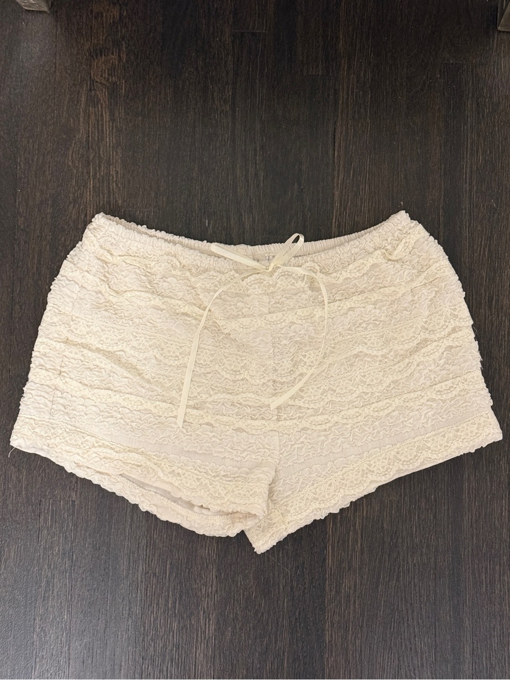 Cream Ruffle Mini Shorts